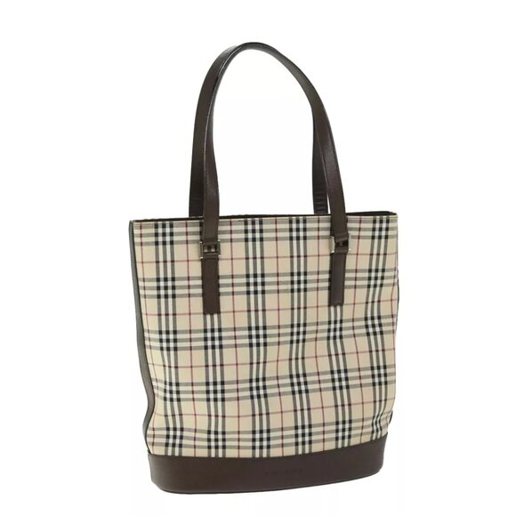 BURBERRY Nova Check Tote Bag Nylon Leather Beige Auth ep3467 - Picture 1 of 16